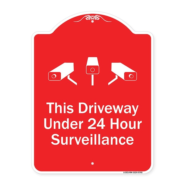 Signmission This Driveway Under 24 Hour Surveillance W/ Graphics Heavy-Gauge Aluminum Sign, 24" H, RW-1824-9748 A-DES-RW-1824-9748 - main